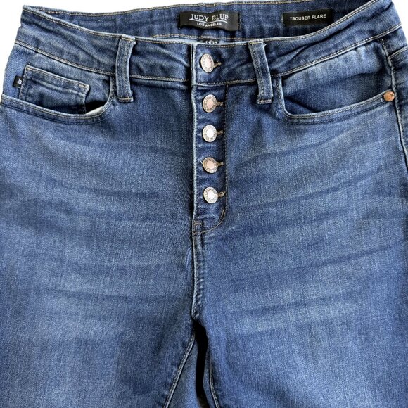 JUDY BLUE  Blue Denim Jeans Trouser Flare Y2K Style Boho 11/300 5 button Fly - Picture 4 of 15